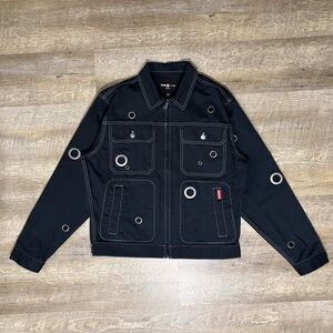 Teddy Fresh Cropped Trucker Jacket Mens M Black Eyelets